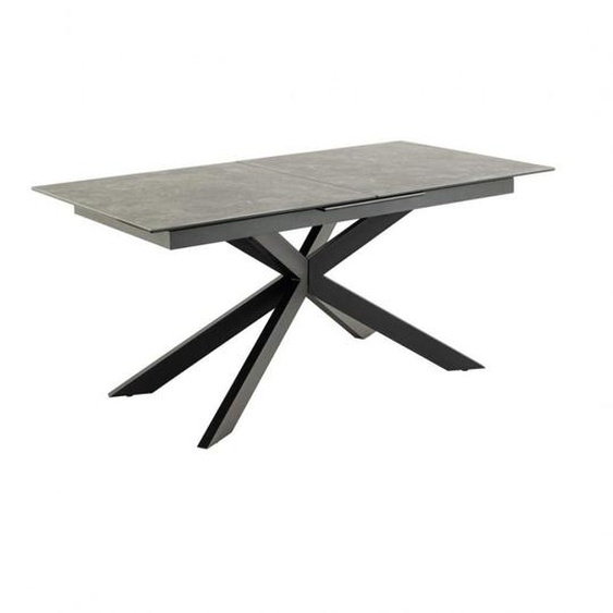 Table à manger extensible IRVING PM plateau en céramique gris béton piétement acier noir mat.