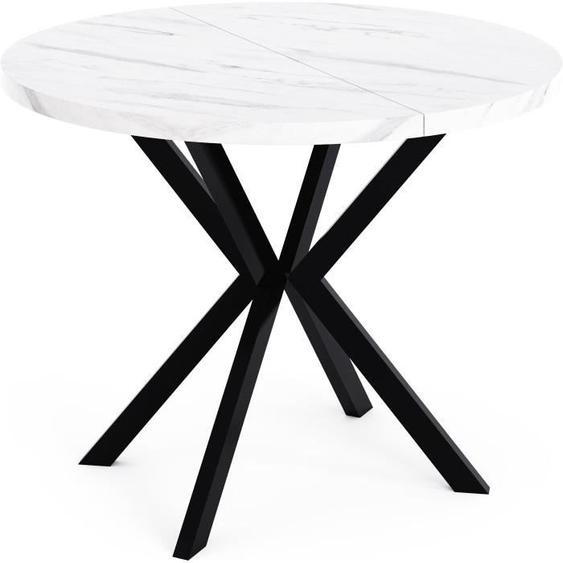 Table à manger extensible - Valeo - Ronde - 6 à 10 personnes - Marbre Blanc - 120-200 x 120 x 76 cm