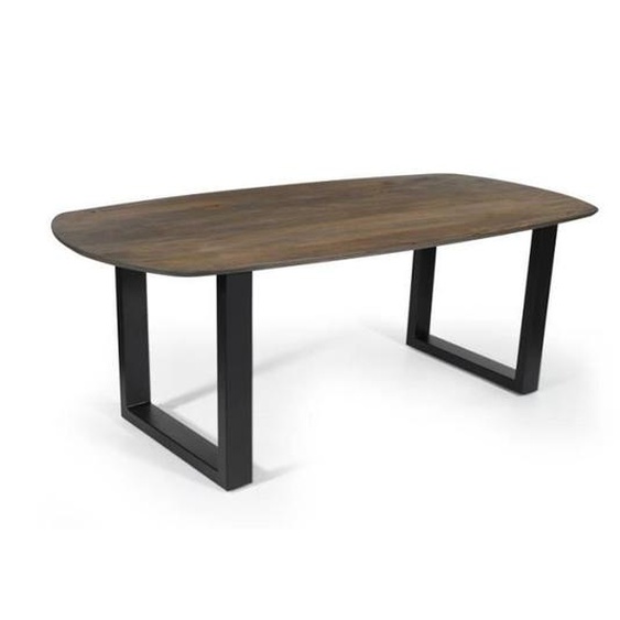 Table à manger - FRANCHIA - Bois massif exotique mangolia vieilli - L220cm - Rectangulaire - Industriel - Loft