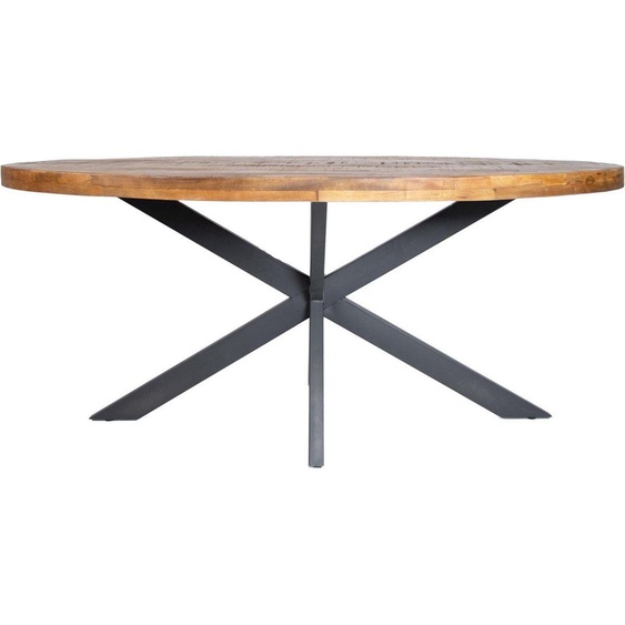 Table à manger Happyment Deluxe – Ovale – 4 personnes – Bois de manguier massif – Style industriel – 260 × 120 × 77 cm