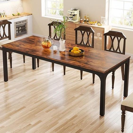 Table à manger industrielle pour 6 à 8 personnes, dimensions 200 x 70 x 75 cm. Table rectangulaire avec des pieds en métal robustes, idéale pour salle à manger, cuisine ou salon. Couleur : marron rustique