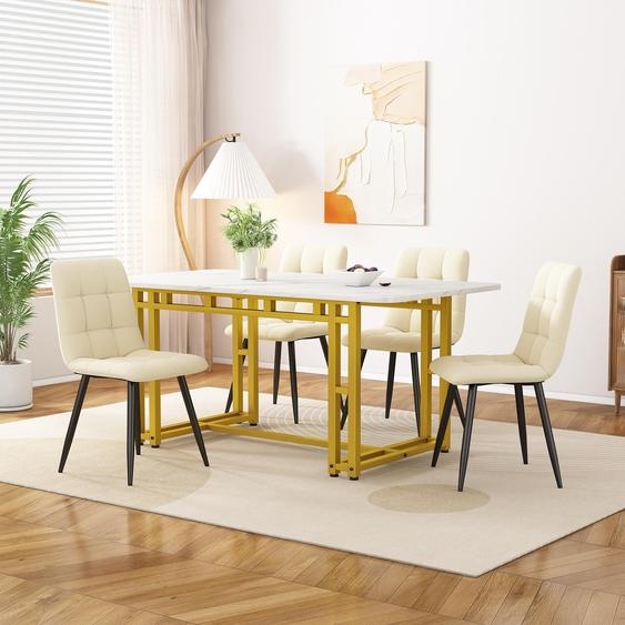 Table à manger luxe légère 120×70cm 1pc (Rectangulaire) - Structure métal, pieds dorés, salle à manger/salon