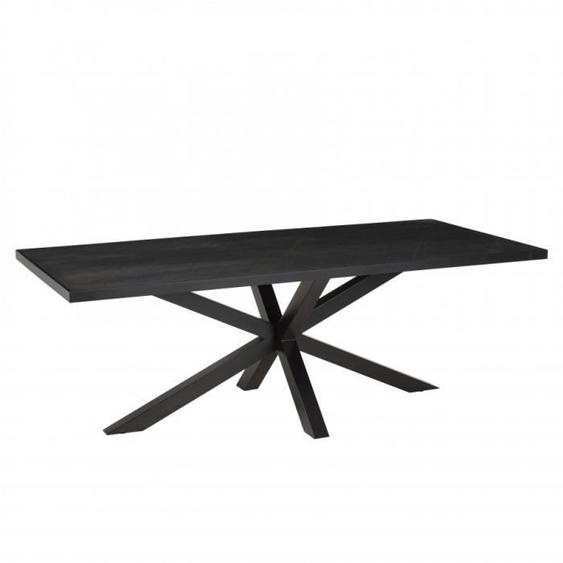 Table à manger - MACABANE - Basile - 220x100cm - Noir effet pierre - 8 places