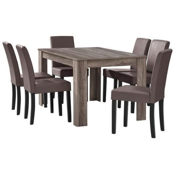Table à manger - Marron - Rectangulaire - 140 cm - 6 places - Bois massif