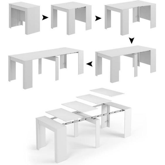 Table à manger moderne DMORA - Console extensible jusquà 10 places - Dimensions 90 x 51 x 77 cm - Blanche