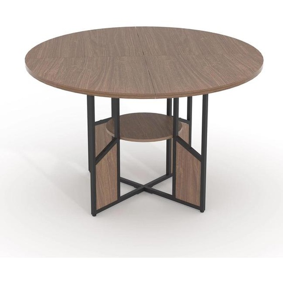 Table à manger pour 4 à 6 personnes - Table ronde sur colonne en bois - Diamètre 120–150 cm - Pied stable en colonne - Design économe en espace - Style marocain moderne - Marron