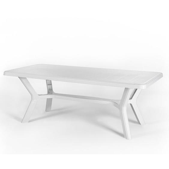 Table à manger extensible dextérieur Thomas XL avec structure en acier et plateau en polyéthylène aspect bois (Blanc/Ardoise)