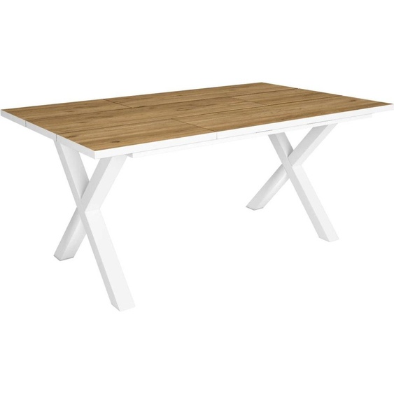 Happyment Tables de salle à manger Servio – Table de salle à manger rectangulaire pour 4 à 6 personnes – Bois massif et pieds en X en métal – Style moderne – Blanc – 170 x 90 x 75 cm