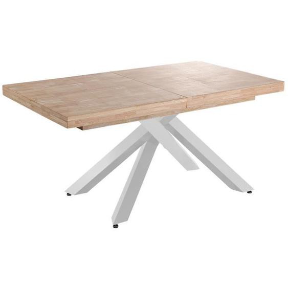 Table à manger rectangulaire extensible en bois coloris chêne - pieds blanc - Longueur 160-240 x profondeur 90 x hauteur 76 cm