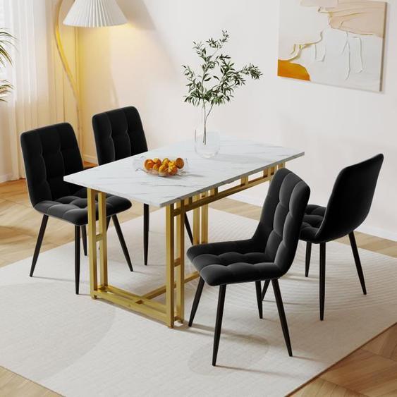 Table à Manger Rectangulaire,Style Scandinave,Table de cuisine,Plateaux en MDF Aspect Bois,Pieds en Métal,Blanc/Doré 120x70cm