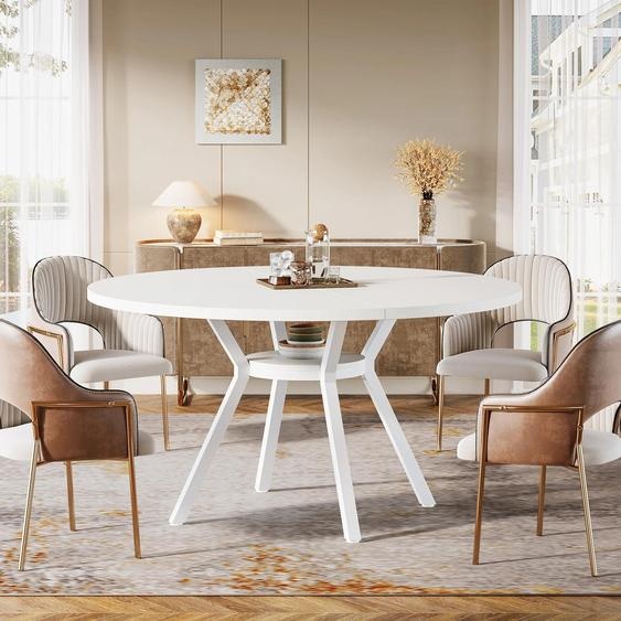 Table à manger ronde 120 cm - HOGA-F2459 - Plateau composé de 4 panneaux en bois - Pieds en métal - Design scandinave - Pour 4 personnes - Blanc