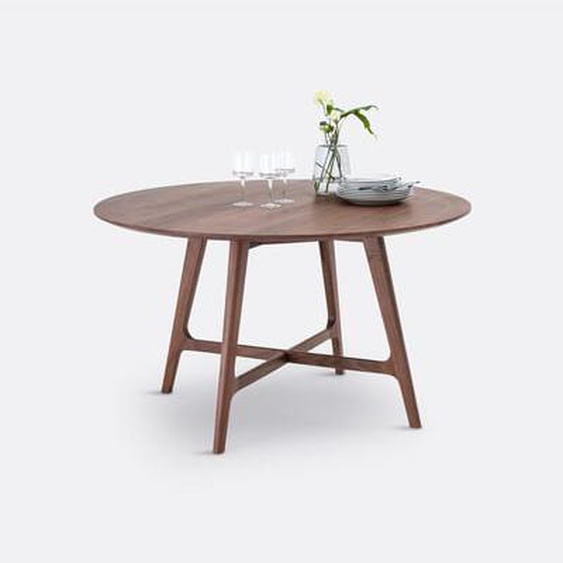 Table à manger ronde 4 à 6 couverts noyer, Larsen