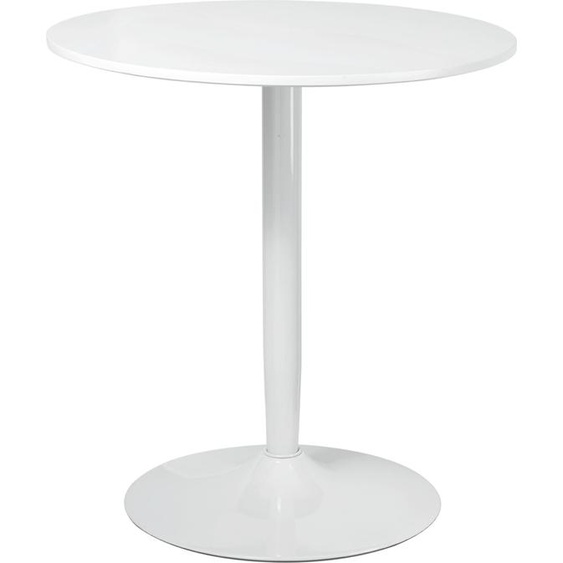 Table à manger ronde Fortuna Lai Ø70 x 75 cm, table de cuisine moderne pour 2 personnes, table à pied central avec pied en acier et repose-pieds antidérapant