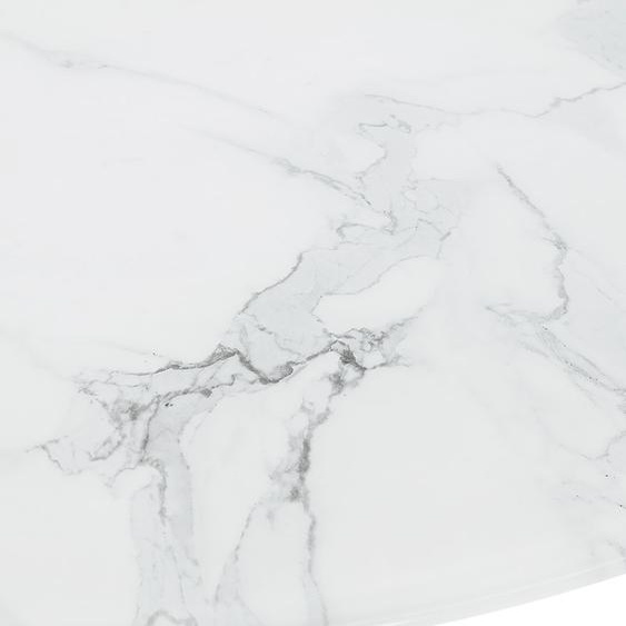 Table à manger SHADOW ronde en verre blanc effet marbre et pied central noir - Ø 140 CM