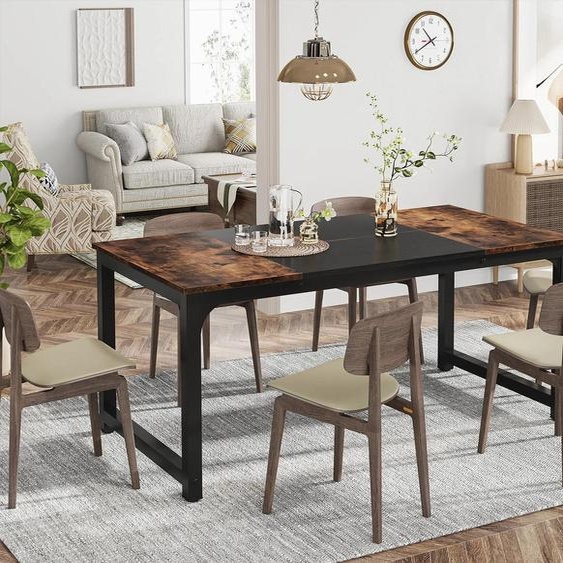 Table à manger - Table de cuisine rectangulaire 160 x 80 x 75 cm - Style industriel - Plateau en MDF - Pour 6 à 8 personnes - Rustic Brown 04