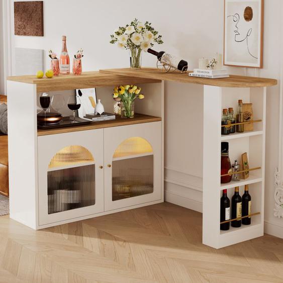Table À Manger Télescopique Et Rotatif 138-193 Cm, Table De Bar Bar Extensible Moderne, Avec Bande Lumineuse LED De 1 M, Blanc