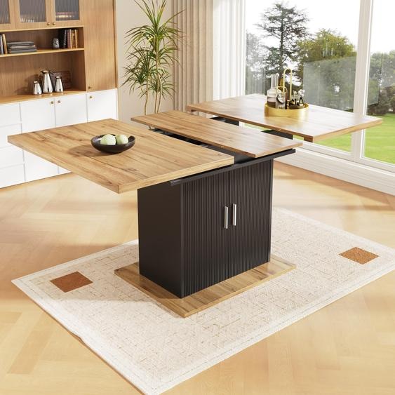 Table à manger télescopique Fortuna Lai (140 × 70 cm), table à manger extensible avec surface de rangement, table de cuisine peu encombrante, table à manger avec trois niveaux de rangement, table à manger extensible, pour la cuisine et le salon, naturel +