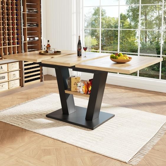 Table à manger XL à rallonges (118-157 cm) aspect bois, table de cuisine télescopique avec pieds en X et système de verrouillage de sécurité, table à manger étroite pour 4 à 6 personnes (70 cm de large)