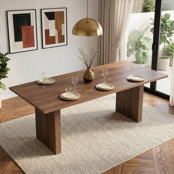 Table à rallonges 140/200 x 90 cm – table de cuisine rectangulaire avec plateau surépaissi, pour 6 à 8 personnes, table à rallonges, noyer
