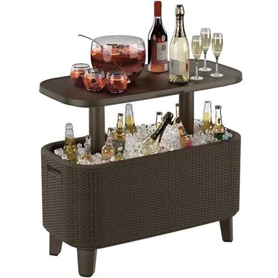 Table bar 2en1 glaciére réfrigérateur Keter Outdoor Bevy Cool Rattan Bar Marron
