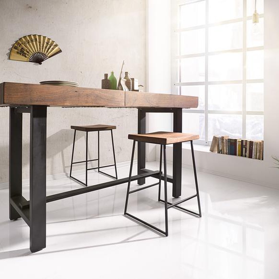 Table-bar Blokk 165x60cm acacia marron avec cadre en métal, Tables de bar