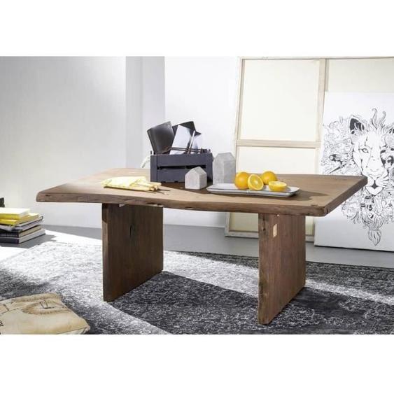 Table basse 120x70cm - Bois massif dacacia laqué (Brun classique) - Design naturel - PURE EDGE #005