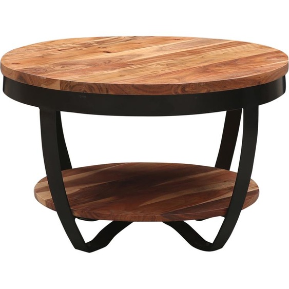 Table basse Abdiel Ø 70 cm en bois massif & métal de style industriel