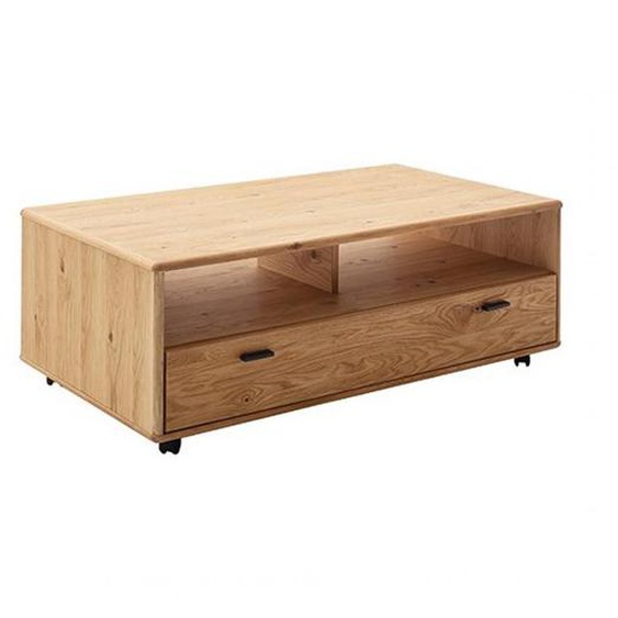 Table basse ARUJO 1 tiroir 2 compartiments  façade chêne sauvage huilé
