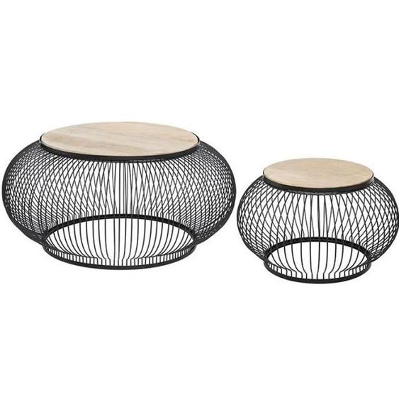 Table basse - ATMOSPHERA - Lot de 2 - Bois massif - Style industriel - Finition métal
