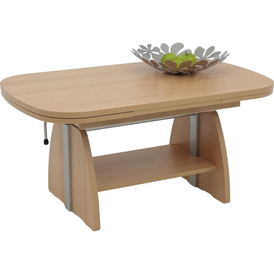 Table basse avec fonction Colin - imitation hêtre - hauteur réglable par ascenseur et extensible - étagère - dimensions 108-157x67cm