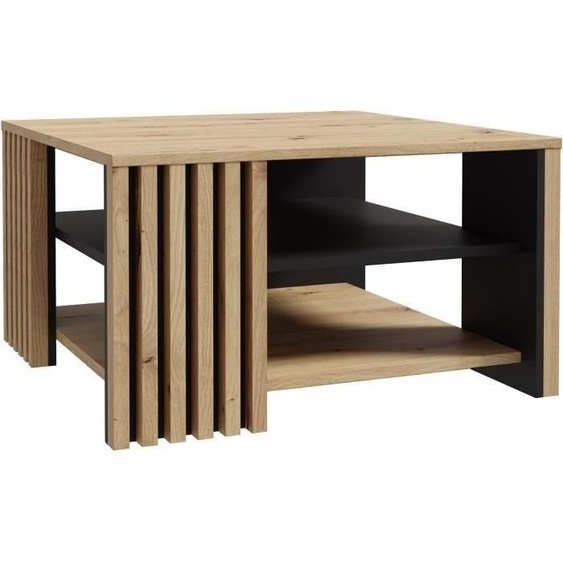 Table Basse CARDIGAN, 80x80 cm,Reproduction Chêne Artisan et Noir, Poignées Métal Noir, Style Classique