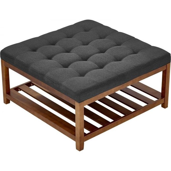 Table basse carrée (875x875x445mm) avec plateau - ottomane en bois massif avec rembourrage massif - repose-pieds en lin pour chambre à coucher & salon, 181,44 kg - Gris foncé