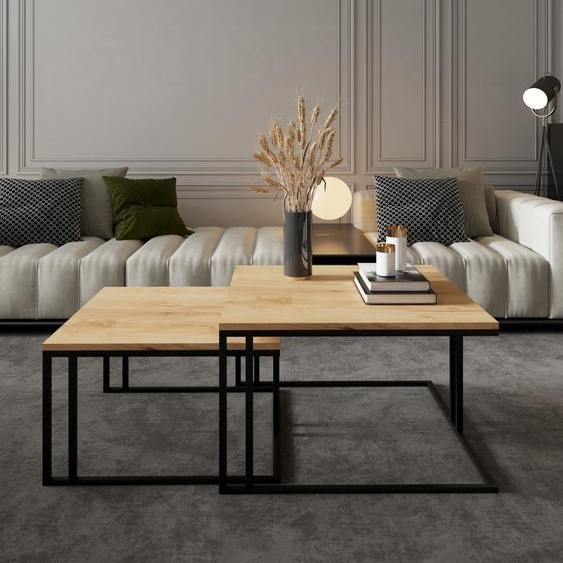 Table basse carrée KORA 2 en 1 Table basse Table de salon Table basse Salon (noir et chêne doré)