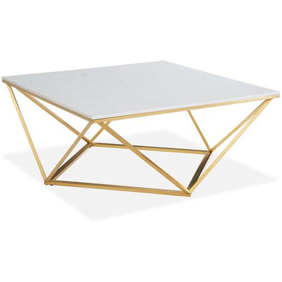 Table basse carrée marbre blanc & métal doré