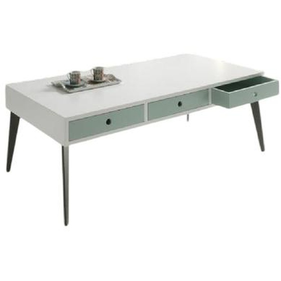 Table basse CASIA 120 x 60 x 45 cm  pieds métal noir plateau laqué blanc