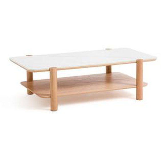 Table basse chêne et marbre reconstitué, Ambre