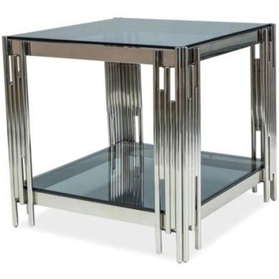 Table basse dappoint - AC-DÉCO - Fossil B - Verre trempé fumé - Métal chromé - 55x55x55 cm
