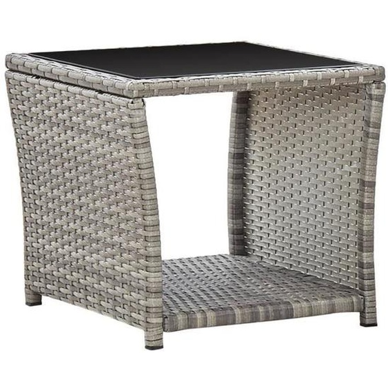 Table basse de jardin avec plateau en verre - Gris - 45 x 45 x 40 cm