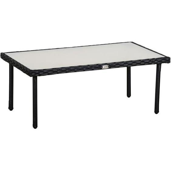 Table basse de jardin en résine tressée imitation rotin noir - OUTSUNNY - Plateau verre trempé 5 mm