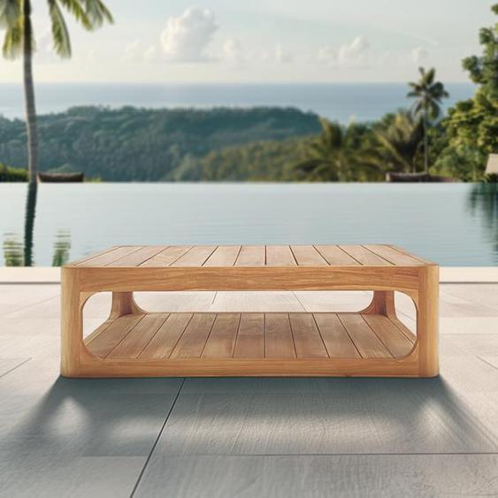 Table basse de jardin en teck massif 122x86x35 cm deux plateaux et angle arrondie (NATOFTB12286S)
