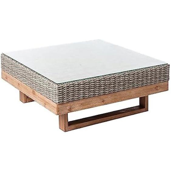 Table basse de jardin - LOLAHOME - Patsy - Rotin synthétique gris - Bois massif - 80 x 80 x 35 cm
