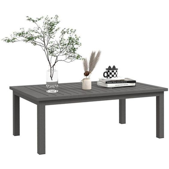 Table basse de jardin - Outsunny - rectangulaire - plateau à lattes - intérieur/extérieur - aluminium - 100 x 60 x 37 cm - marron
