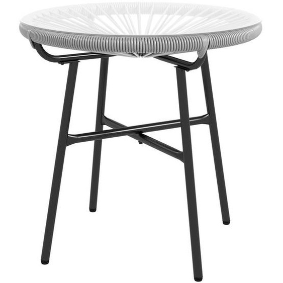 Table basse de jardin - Outsunny - ronde - aspect rotin et plateau en verre trempé - en résine métal - Ø 50 x 50 cm - gris
