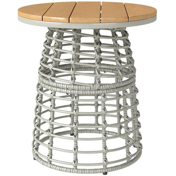 Table basse de jardin - Outsunny - ronde - en résine aspect rotin acier et plateau composite - Ø 45 x 50 cm - gris