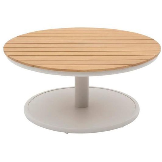 Table basse de jardin ronde Olimio avoine 87 x 40cm en aluminium et teck certifié FSC® - Hespéride