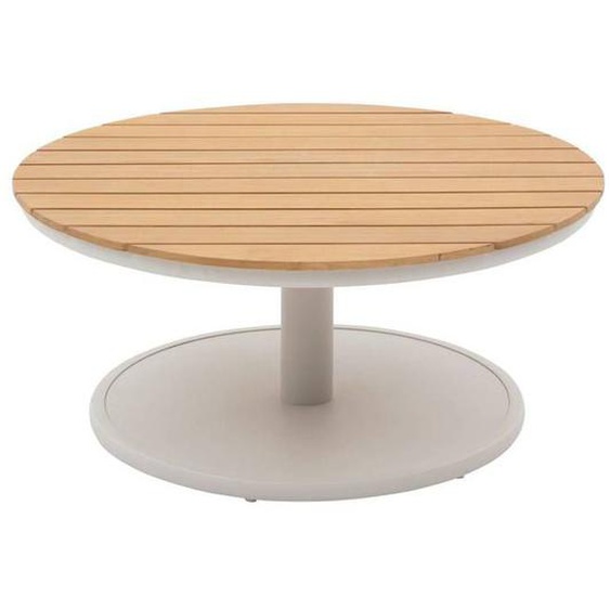 Table basse de jardin ronde Olimio avoine 87 x 40cm en aluminium et teck - Hespéride - Unique