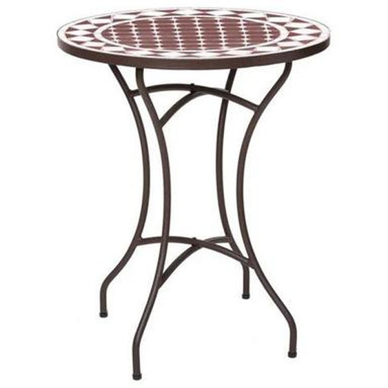 Table basse de jardin vendue seule - Table ronde Céramique mosaïque/Fer forgé Marron/Blanc - LOMBOK - L 60 x l 60 x H 72 cm