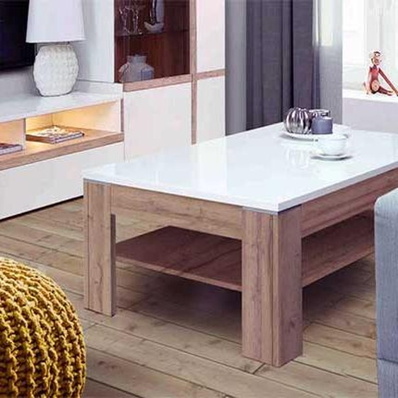 Table basse de salon, 120 x 75 cm, blanc, chêne blanc brillant, 120 cm
