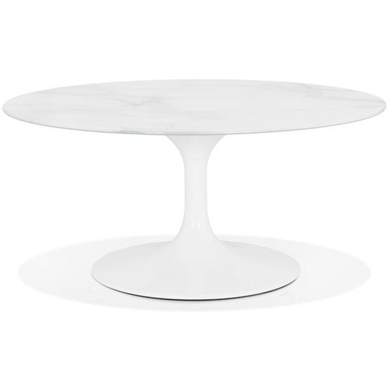 Table basse de salon GOST MINI en verre effet marbre blanche et ronde