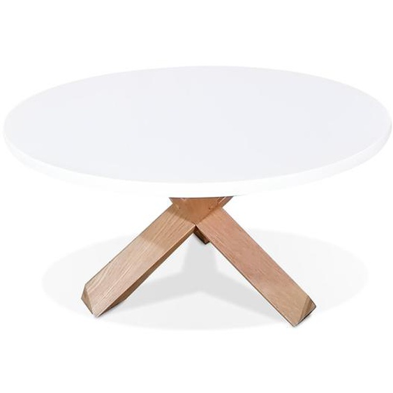 Table basse de salon ronde MARVEL blanche et chêne massif - Ø 80 cm